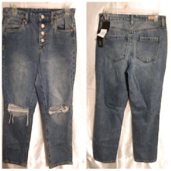 Blank NYC Medium Wash Button up Madison Light Wash High rise Crop Jeans 25 - Picture 2 of 11